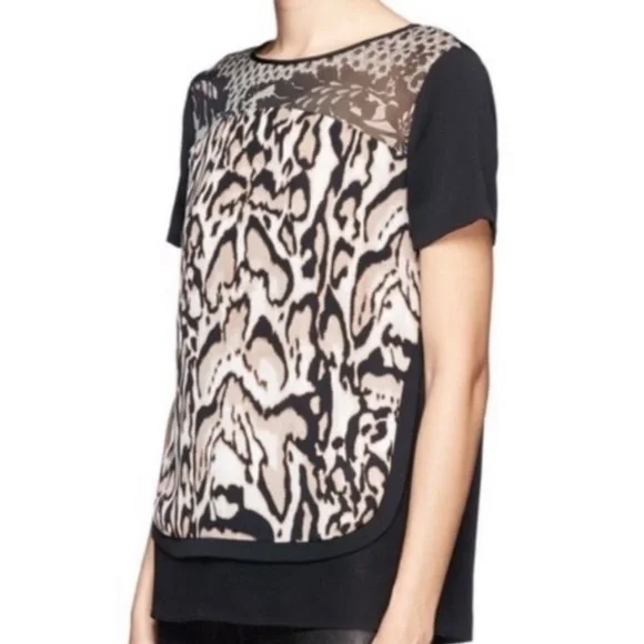 Diane Von Furstenberg 100% Silk Animal Print Short Sleeve Blouse - Picture 12 of 12
